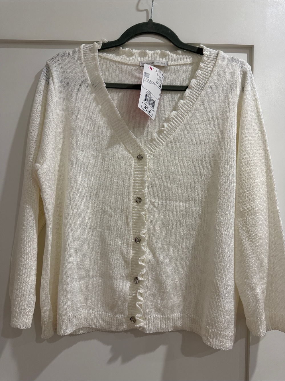 Ivory Ruffle-Trim V-Neck Button Top - Picture 2 of 7